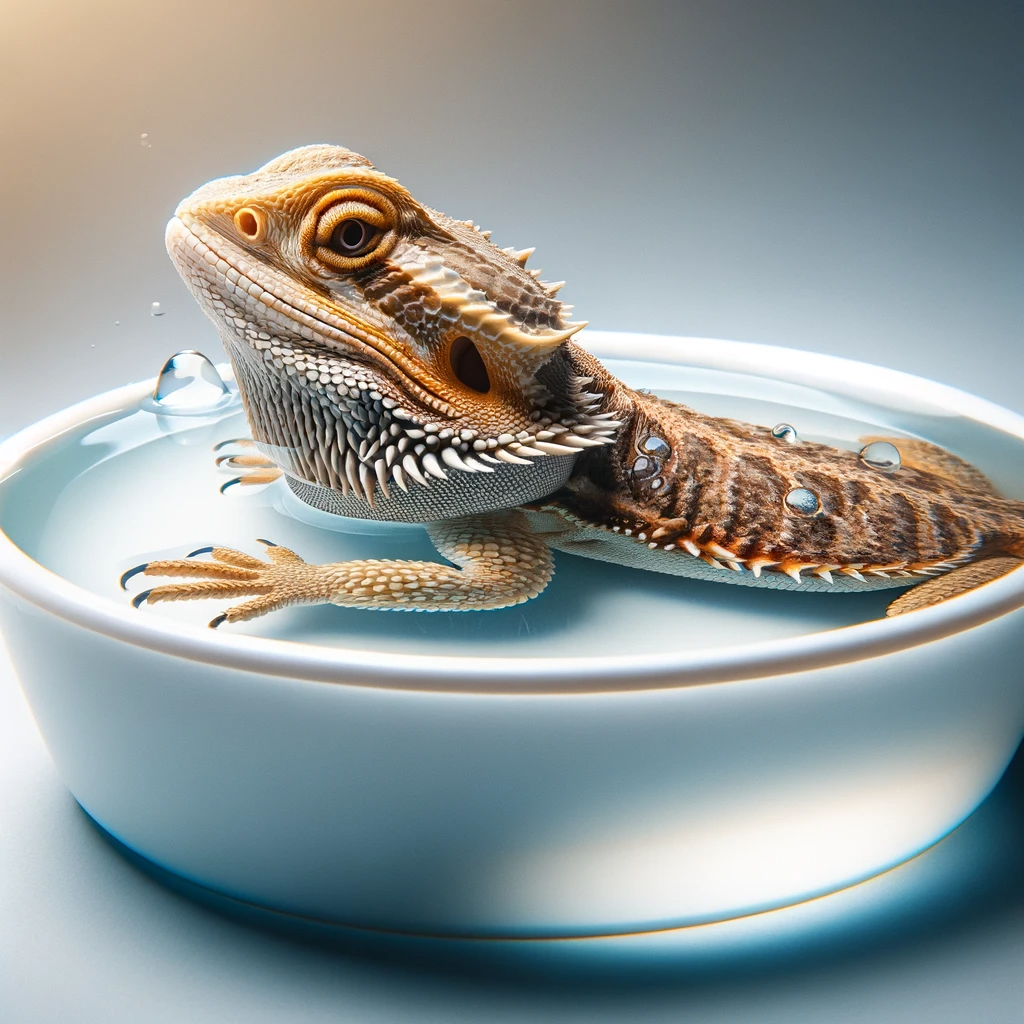 bearded dragon taking a bath